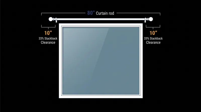 A standard 60-inch window requires an 80-inch rod to fully clear a 33 percent fabric stackback.