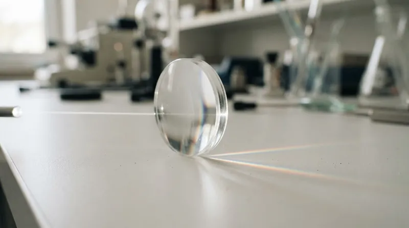Illustration: When the Abbe value drops below 33, light splits into spectral bands at the edges of the lens, causing color fringing.