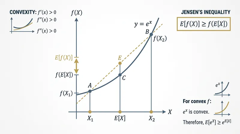 Because the exponential function is convex, naive retransformation systematically underestimates the true arithmetic mean.