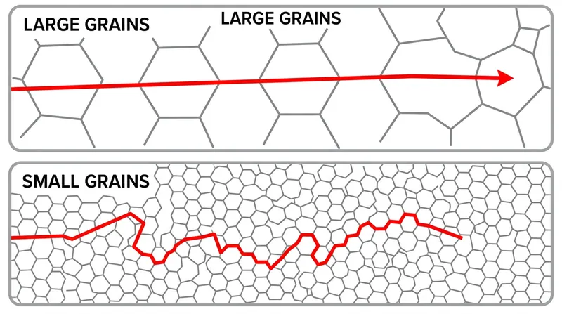 In ultrafine-grained metals, propagating cracks are forced to constantly change direction, rapidly draining their kinetic energy until they arrest.