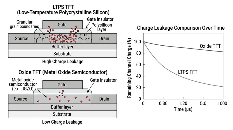 Advanced Oxide backplanes can hold an electrical state significantly longer than standard LTPS designs, preventing the voltage sag that causes flicker.