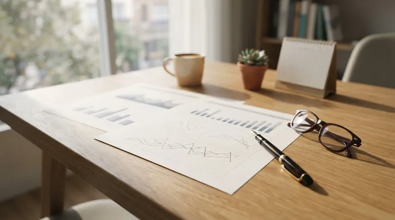 A group of financial analysts sit around a boardroom table looking at a glowing presentation screen displaying revenue charts.