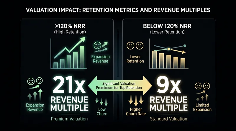 High net retention drives premium valuations, but only when supported by a durable gross retention floor.