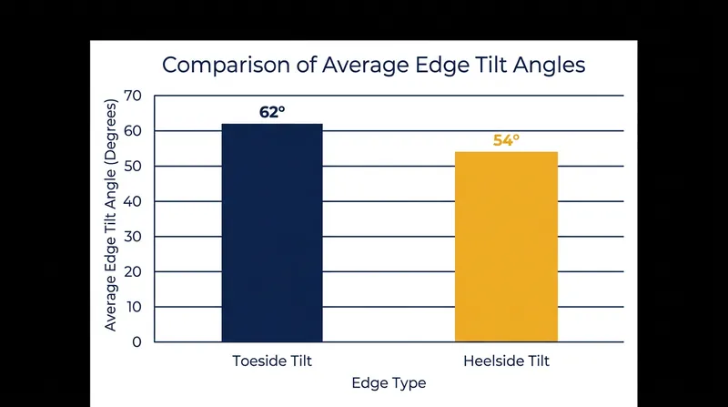 Elite riders generate significantly less edge angle on their heels due to restricted ankle mobility.