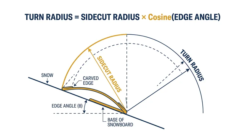 The actual turn radius is a mathematical projection of the board's sidecut and the rider's edge tilt.