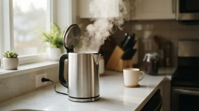 Illustration: The control unit houses both the primary steam-activated switch and the secondary dry-boil protector against the heating element.