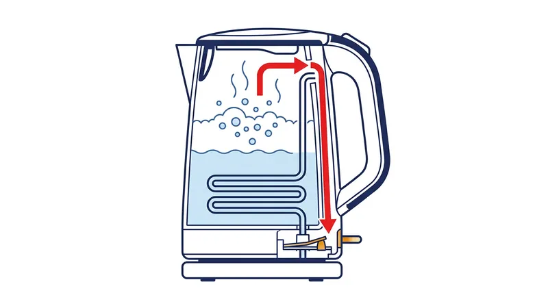 The steam tube routes pressurized vapor from the boiling chamber down to the mechanical switch housed in the base.