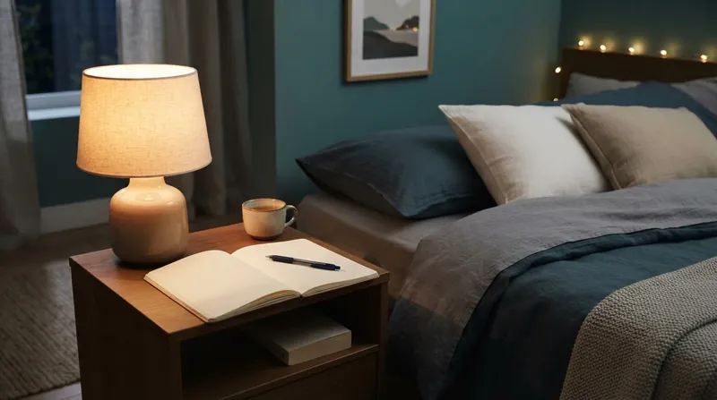 Illustration: A dedicated bedside notebook keeps the offloading process analog, avoiding the sleep-disrupting blue light of digital devices.