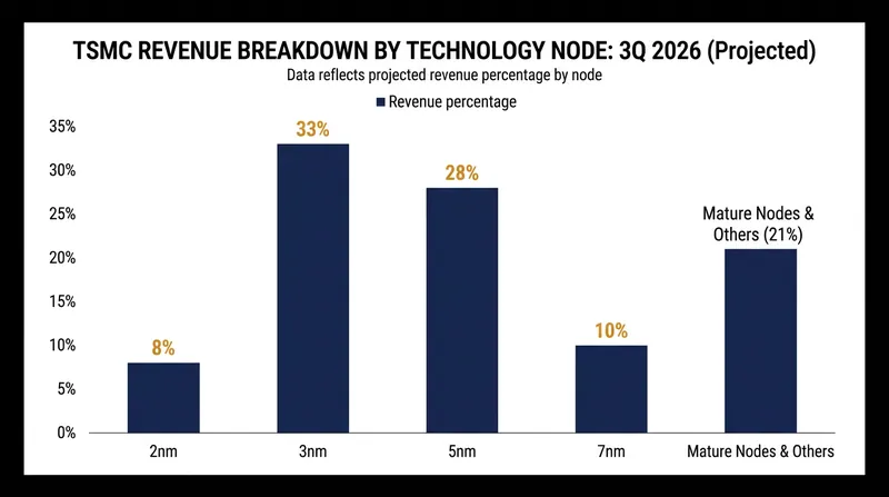 Advanced technologies at 7-nanometer and below now account for 79 percent of TSMC's total wafer revenue.