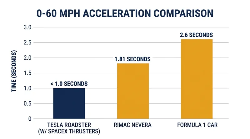 The pneumatic thruster system theoretically halves the acceleration time of current electric hypercars.