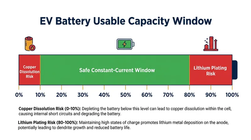 The physical limits of the battery cell dictate the safe operating window.