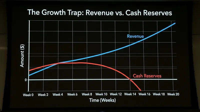 As sales volume accelerates, the working capital requirement scales linearly, rapidly depleting historical cash buffers.