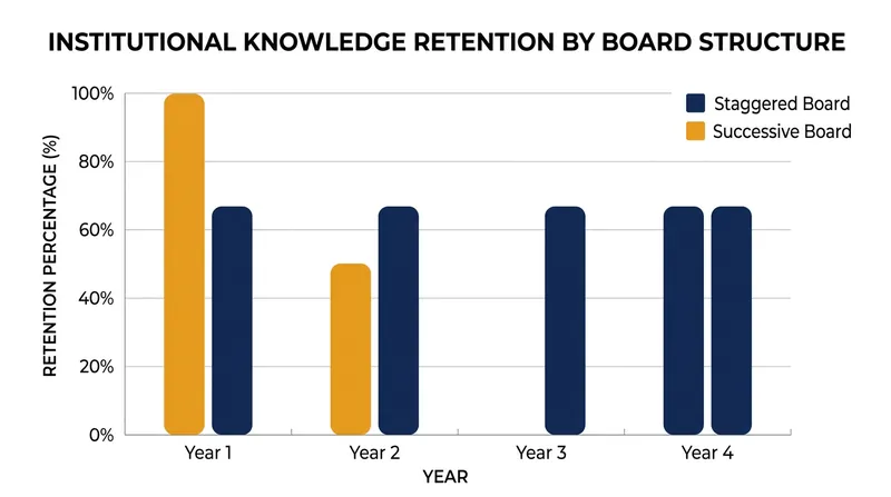 Staggered boards maintain a mathematical baseline of 66 percent retained experience.