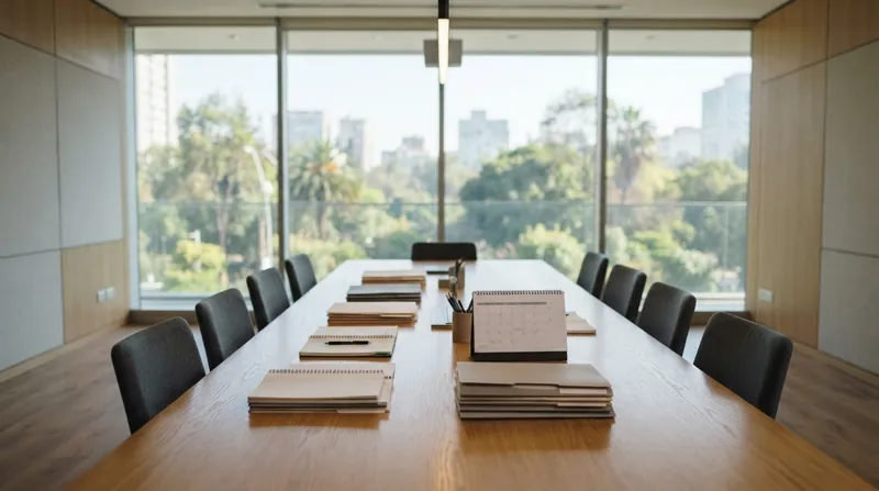 A diverse group of volunteers sitting around a conference table discussing community board governance.