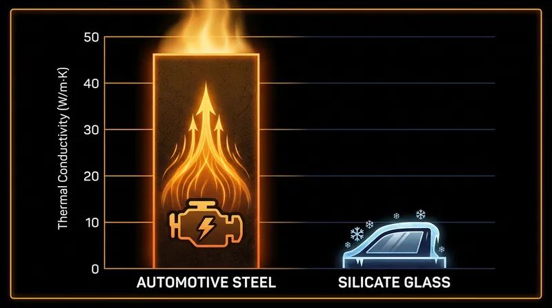 Glass acts as a thermal bottleneck, preventing the car's interior heat from replacing the energy stolen by evaporation.