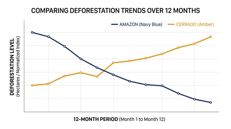 As enforcement tightened in the Amazon, deforestation rates increased by 14 percent in the neighboring Cerrado biome.