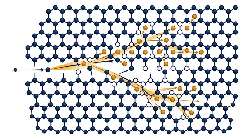 A single fast neutron can displace dozens of zirconium atoms, creating a cascade of structural defects.