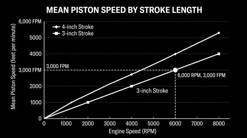 Long-stroke engines reach destructive piston speeds at much lower RPMs than short-stroke engines.