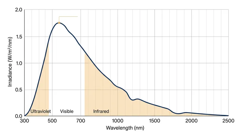 The sun's energy output peaks in the blue-green spectrum, meaning there are fewer violet photons available to scatter in the atmosphere.