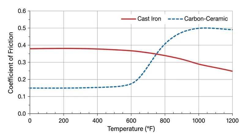 Carbon-ceramic brakes offer superior high-temperature performance but suffer from dangerously low friction when cold.