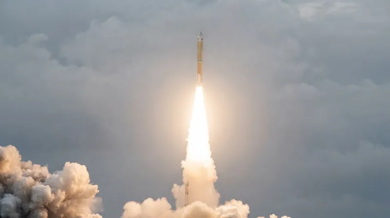 A large H3 rocket stands vertically on a launchpad at the Tanegashima Space Center.