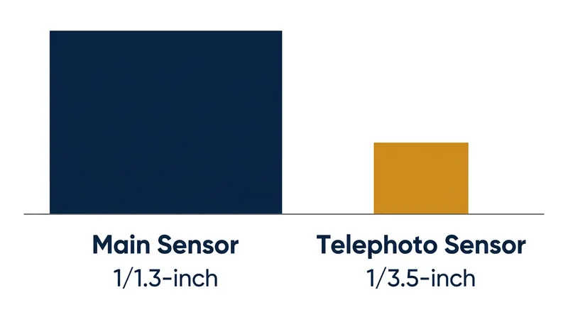 A typical telephoto sensor has only about 25 percent of the surface area of a primary camera sensor.