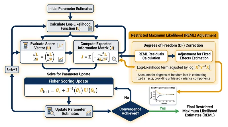 Restricted Maximum Likelihood iteratively adjusts the variance estimate to account for the uncertainty of the pooled mean.