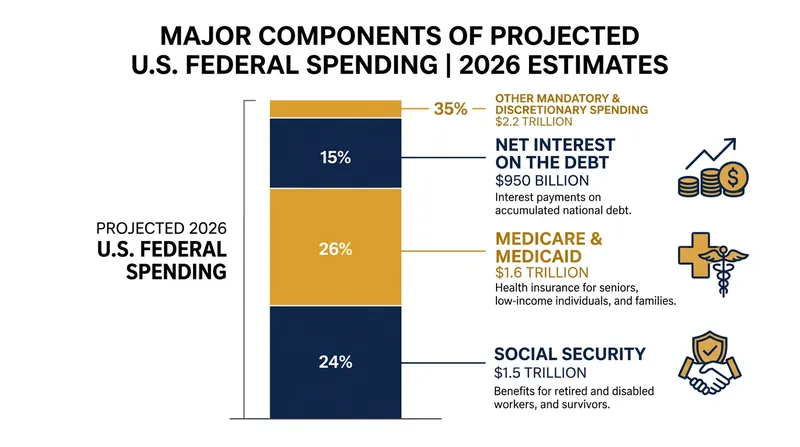 Mandatory entitlements and debt service now dominate federal outlays.