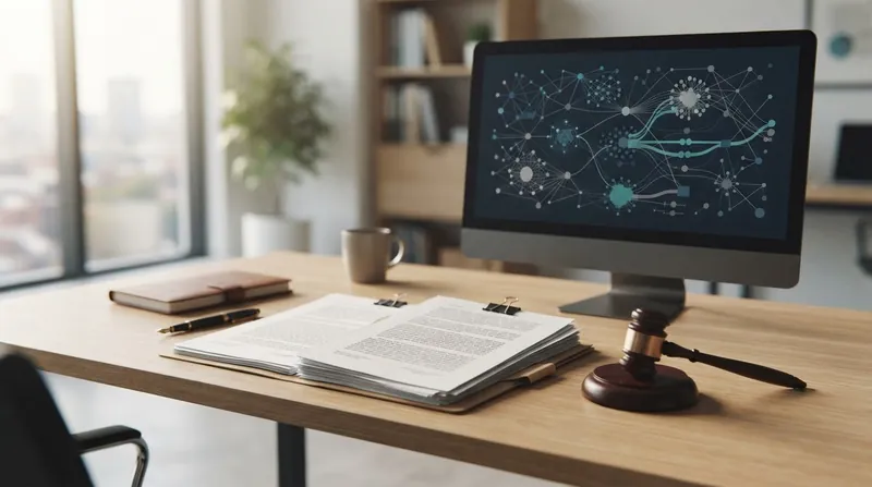 A glowing server rack overlaid with translucent legal contract text and glowing padlock icons, representing AI licensing.