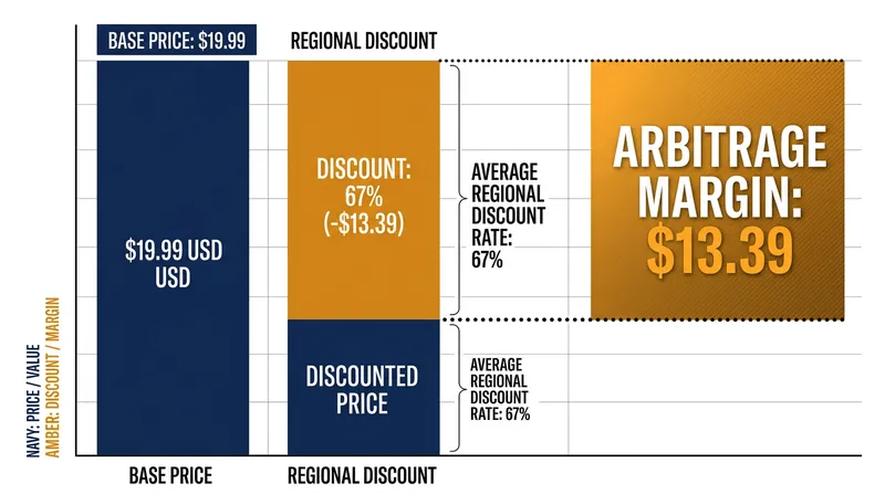 The average price gap between a game's most expensive and cheapest region creates a massive incentive for arbitrage.