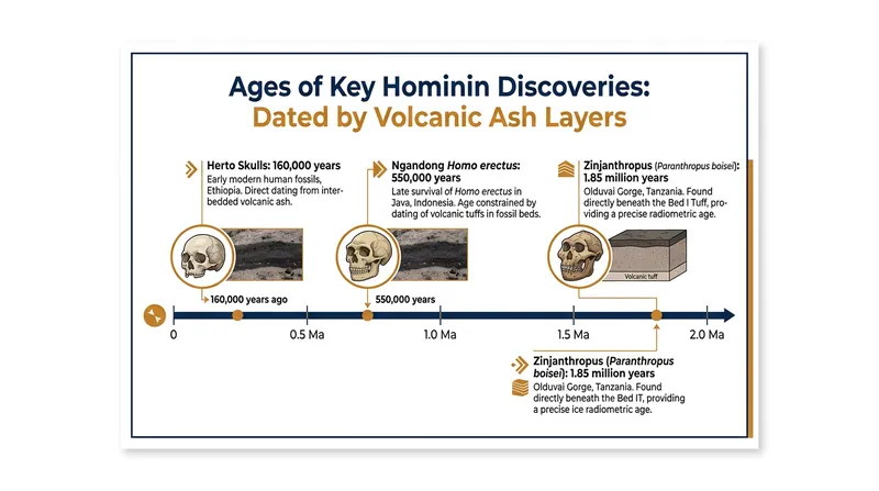 Volcanic ash dating has anchored some of the most significant hominin fossil discoveries in absolute time.