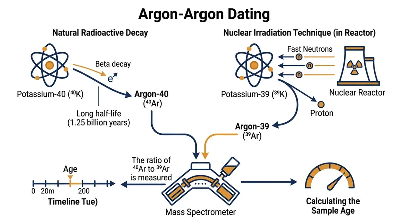 Argon-argon dating converts stable potassium into an argon isotope, allowing both parent and daughter elements to be measured simultaneously.