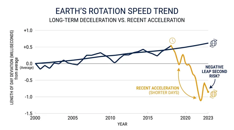Recent accelerations in Earth's rotation raised the unprecedented and risky prospect of a negative leap second.