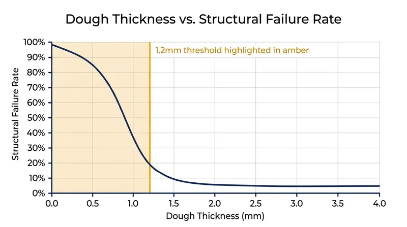 Structural failure rates increase dramatically when wrappers are rolled thinner than 1.2 millimetres.