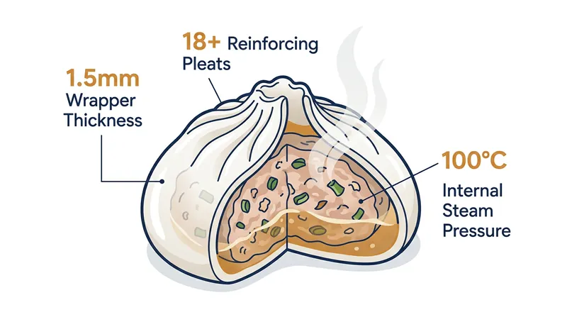 The structural anatomy of a traditional xiao long bao.