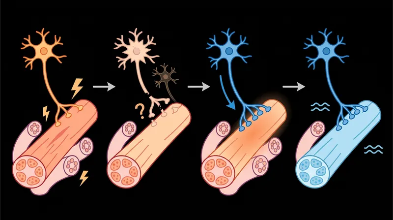 Motor unit remodeling rescues orphaned muscle fibers but permanently converts them from explosive engines into slow-twitch endurance tissue.