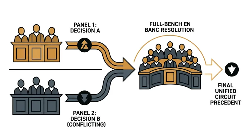 En banc review is primarily used to resolve conflicting decisions issued by different three-judge panels within the same circuit.