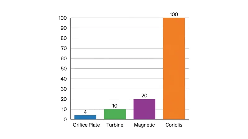 Typical turndown ratios across different flow measurement technologies.