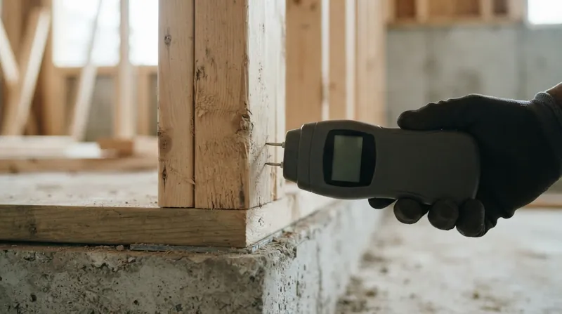 Illustration: Continuous moisture transfer from the slab can raise timber moisture content to 28 percent, triggering invisible rot.