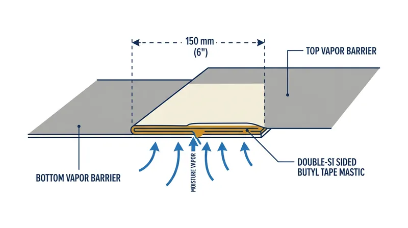 Applying double-sided butyl tape between the membrane sheets physically breaks the capillary chain.