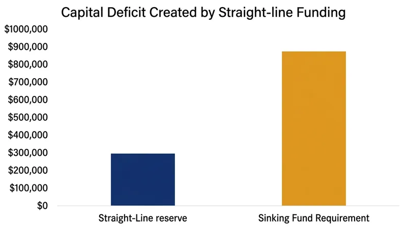 When inflation outpaces interest yield, the actual deposits required to replace aging components dwarf straight-line allowances.