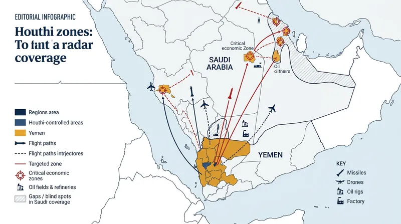 Targeting data allows Houthi munitions to exploit gaps in the kingdom's early warning radar network.