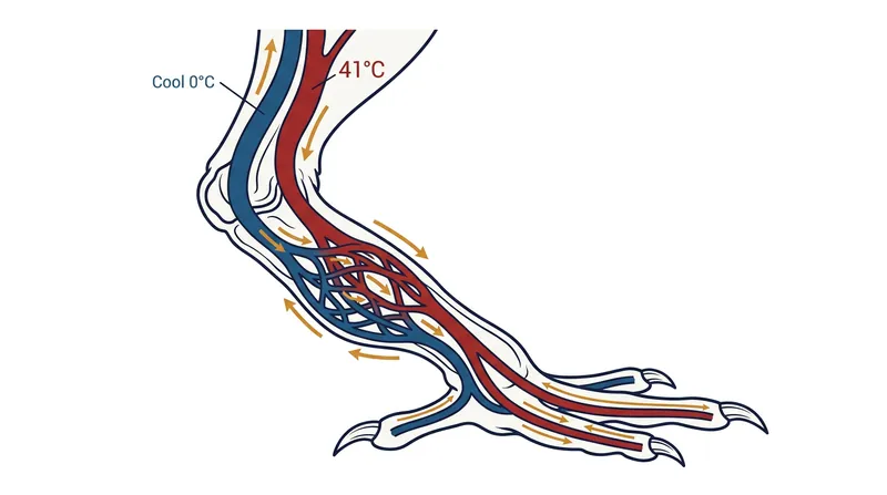 Warm arterial blood transfers its heat to returning venous blood before reaching the foot.