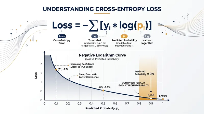 The mathematical curve of cross-entropy loss continues to penalize the model even when it is highly accurate.