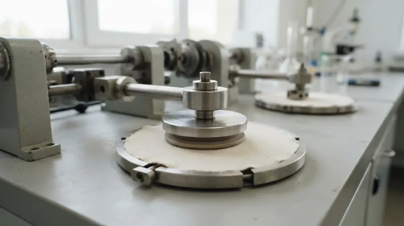 Illustration: The Martindale tester simulates daily wear by rubbing fabric samples in an overlapping elliptical motion.