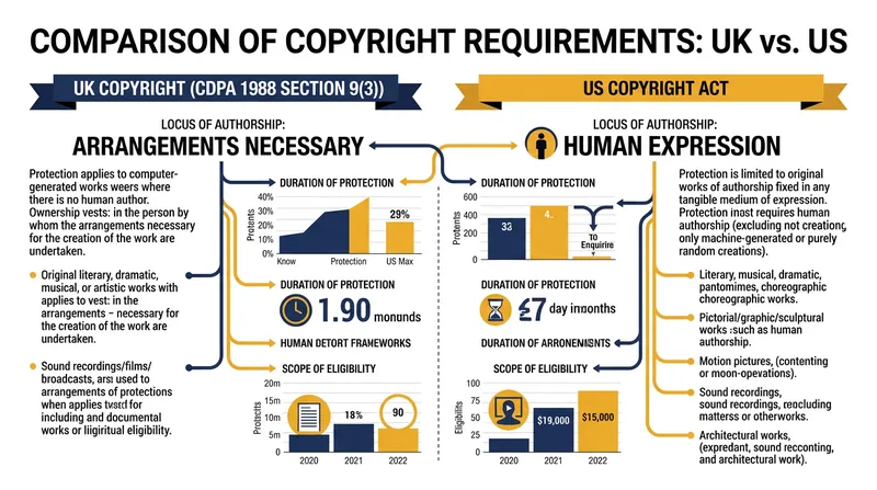 The legal threshold for copyright ownership fundamentally differs between the UK and the US.