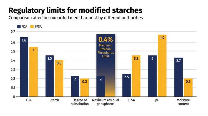 Regulatory bodies strictly cap the amount of residual phosphorus allowed in modified food starches.