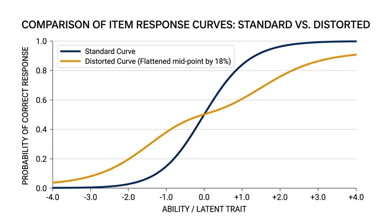 Dynamic difficulty adjustment systematically flattens the discrimination parameter by up to 18 percent.