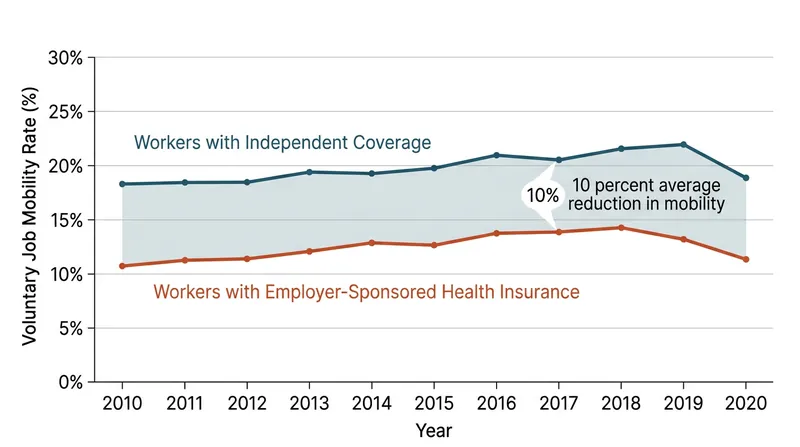 Workers reliant on their employer for health insurance exhibit a 10 percent lower rate of voluntary job mobility.