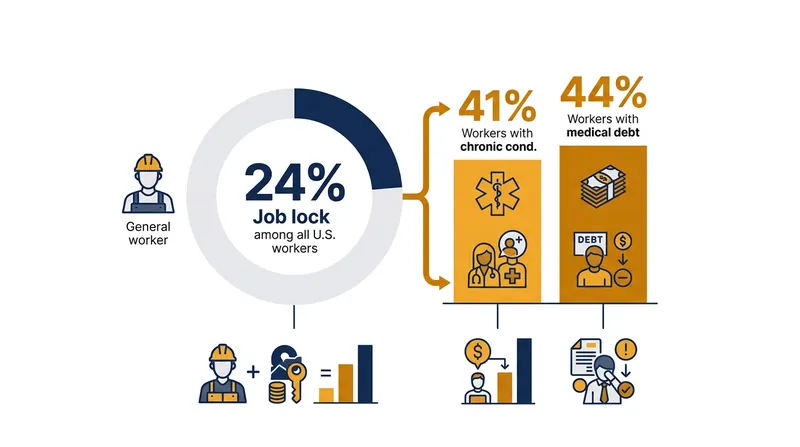 Job lock disproportionately affects workers with ongoing medical needs or existing healthcare debt.